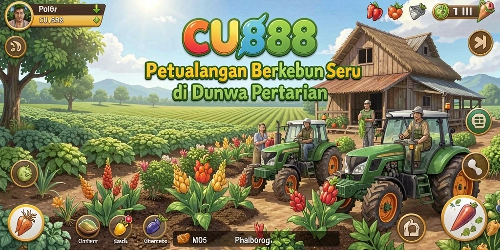 Screenshot CU888 menampilkan pengalaman seru berkebun dan panen.