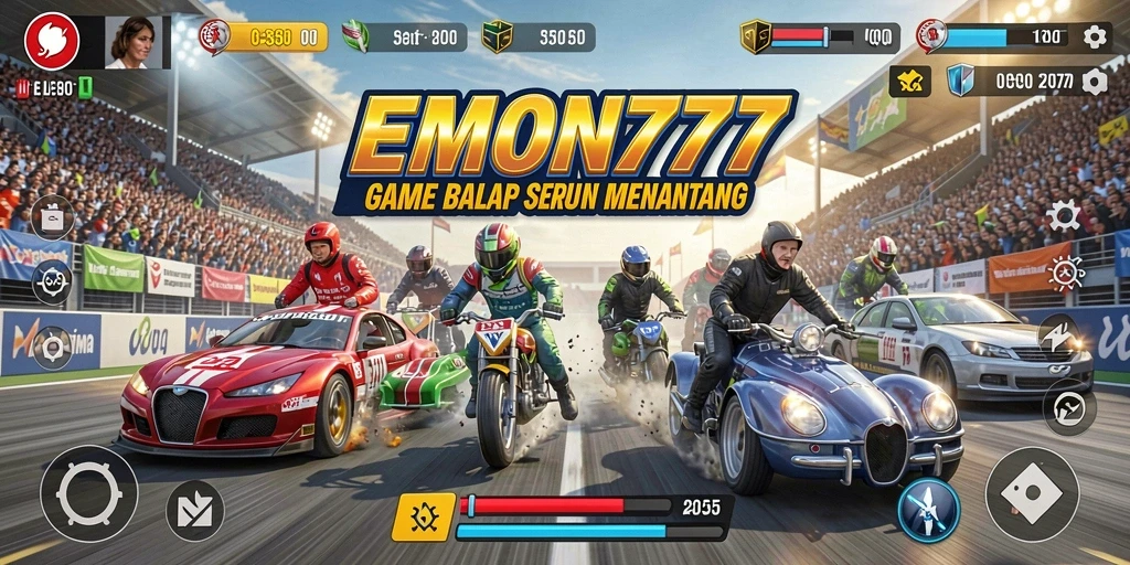Screenshot gameplay EMON777 menampilkan aksi balap yang mendebarkan.