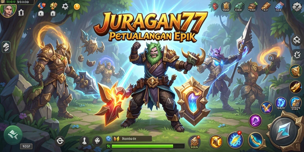 Screenshot gameplay RPG JURAGAN77 menampilkan pertarungan epik dan petualangan mendebarkan.