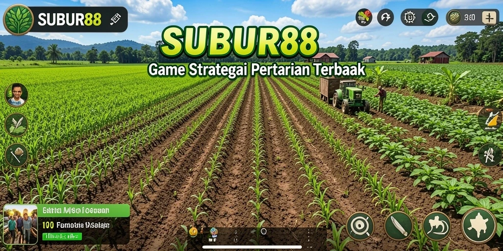 Screenshot gameplay SUBUR88 menunjukkan kebun yang subur dan interaksi petani.