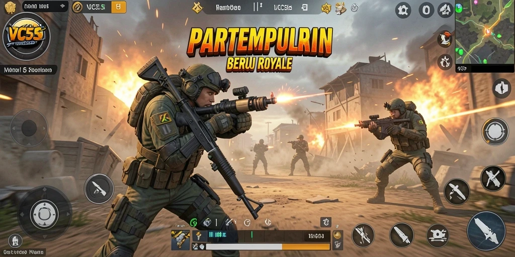 Tampilan gameplay VC55 yang intens dan seru dalam pertempuran Battle Royale.