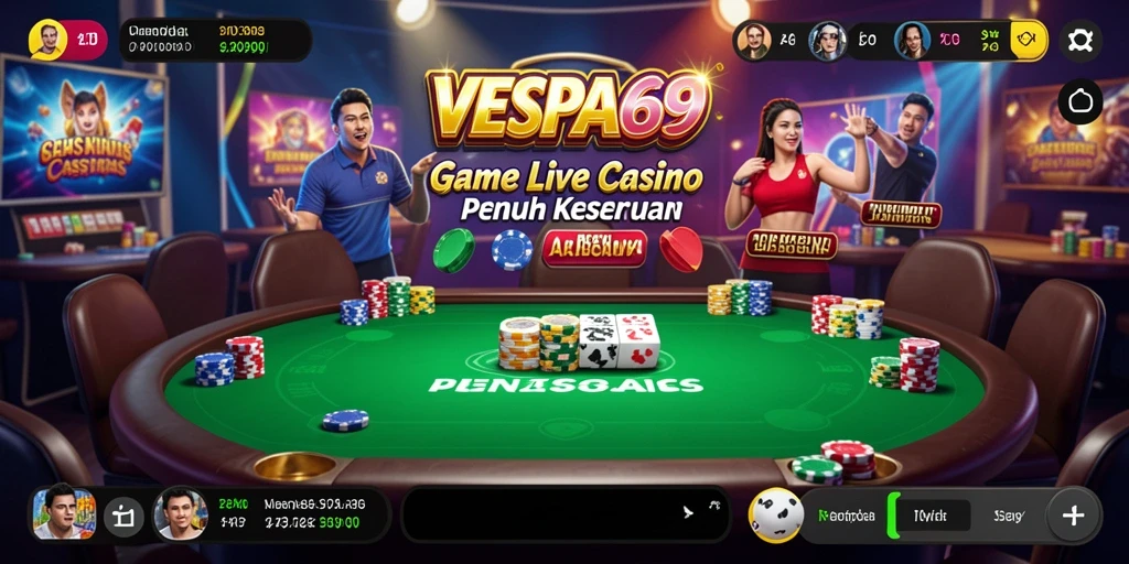 Screenshot gameplay VESPA69 yang menunjukkan dealer live dan permainan yang seru.